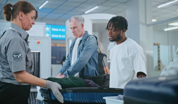 Airport security checking luggage