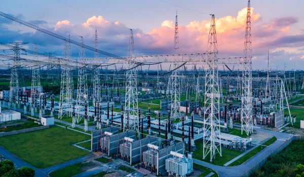 Aerial view of electrical substation
