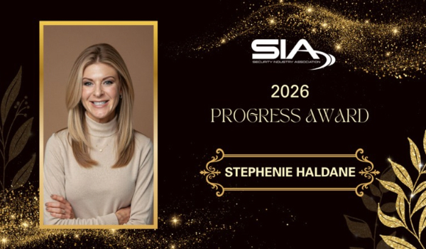 Stephenie Haldane pictured in a Security Industry Association graphic announcing her selection for the 2026 Progress Award.