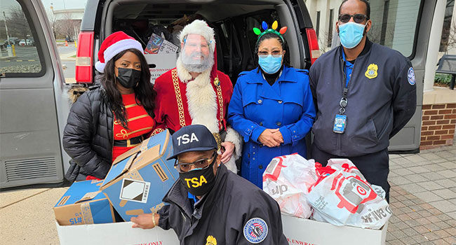 TSA team at Philadelphia International Airport collected 12 boxes and bags of gifts for the Toys for Tots program