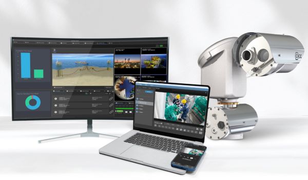 Monitor, laptop and camera on white background