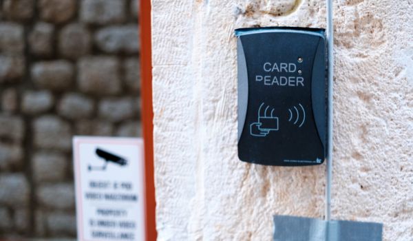 Card reader outside of building