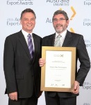 Australian Trade Minister, Craig Emerson (left) poses with Future Fibre Technologies CEO Rob Broomfield as he receives the Exporter of the Year Award.