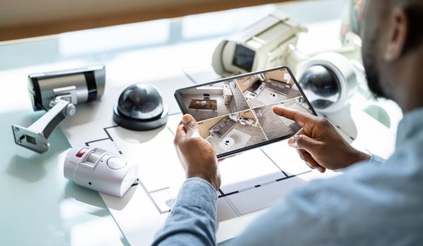 Person reviewing security camera footage
