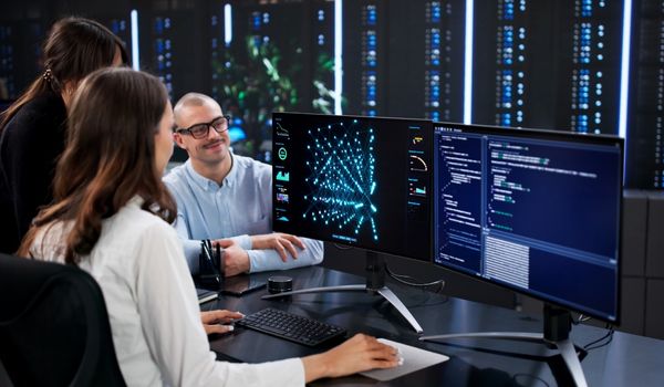 Intelligence team reviewing data analytics