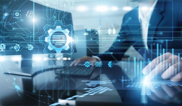 AI researcher working on computer using natural language processing