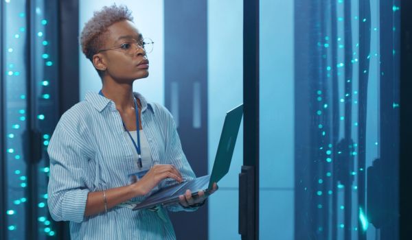 Woman working on laptop