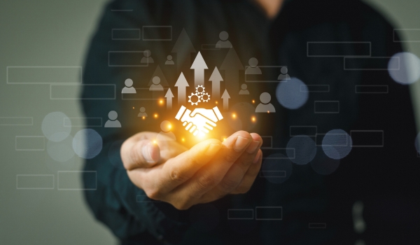 Business collaboration, matching, growth strategies concept. Business ecosystems and partnerships