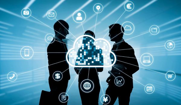 Group of multinational businessperson meeting in office and cloud computing concept.
