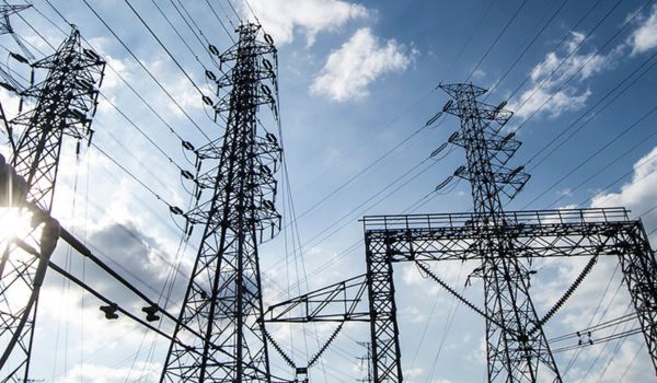 Electrical transmission towers and power lines.