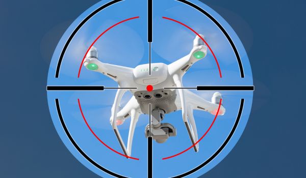 Drone on blue background with target animation overlay