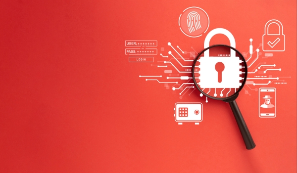 Magnifying Glass Zooms in on Cyber Security and Hacker Icon for Protection concept for Cyber Security,Data Protection