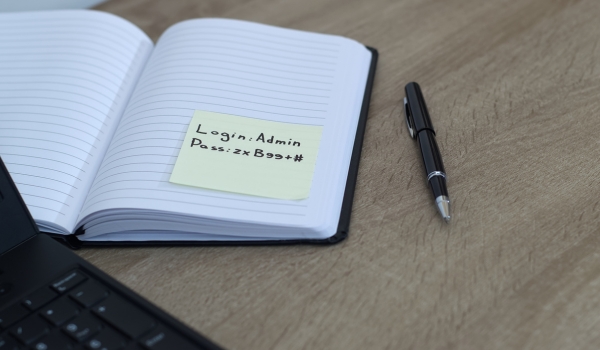 Cybersecurity vulnerability - Password written on sticky note on office desk
