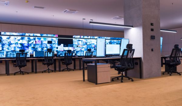 Advanced Security Operations Center with CCTV Monitoring Wall