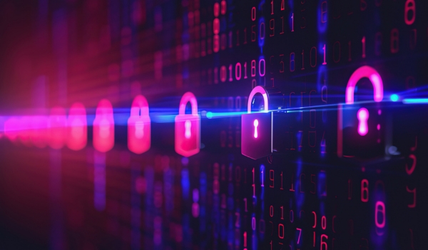 Cybersecurity, cyberattacks concept with digital locks and data encryption