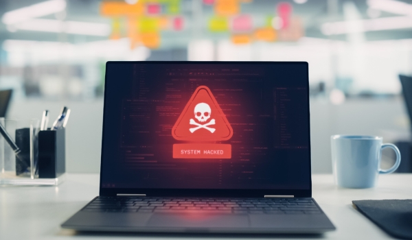 Office Laptop Suffers Hacking Cyberattack and Security Alerts, Malware Infection, Ransomware Risk, and Data Theft