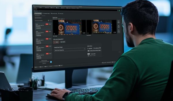 Person using SceneCheck software on desktop