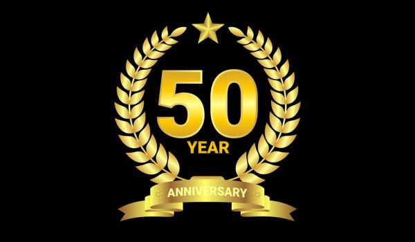 50 anniversary symbol on black background