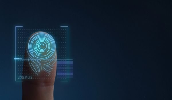 Graphic overlay on fingerprint to showcase biometric technology