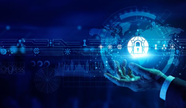 Security lead hand hold strong network security firewalls to block threats