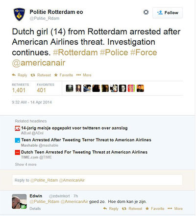 Terrorist Threat on American Airlines Twitter Account